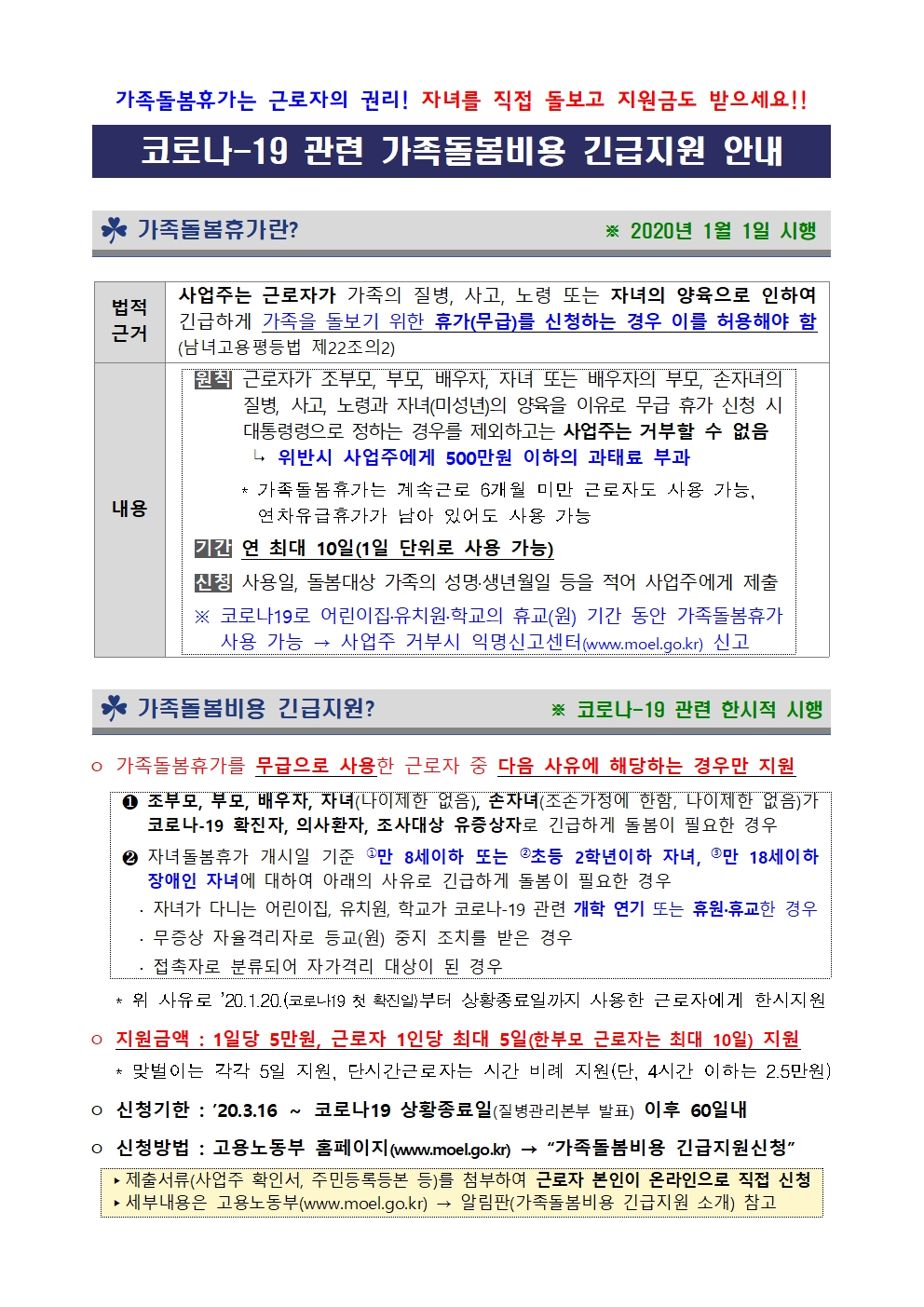 가족돌봄비용 긴급지원 안내문001