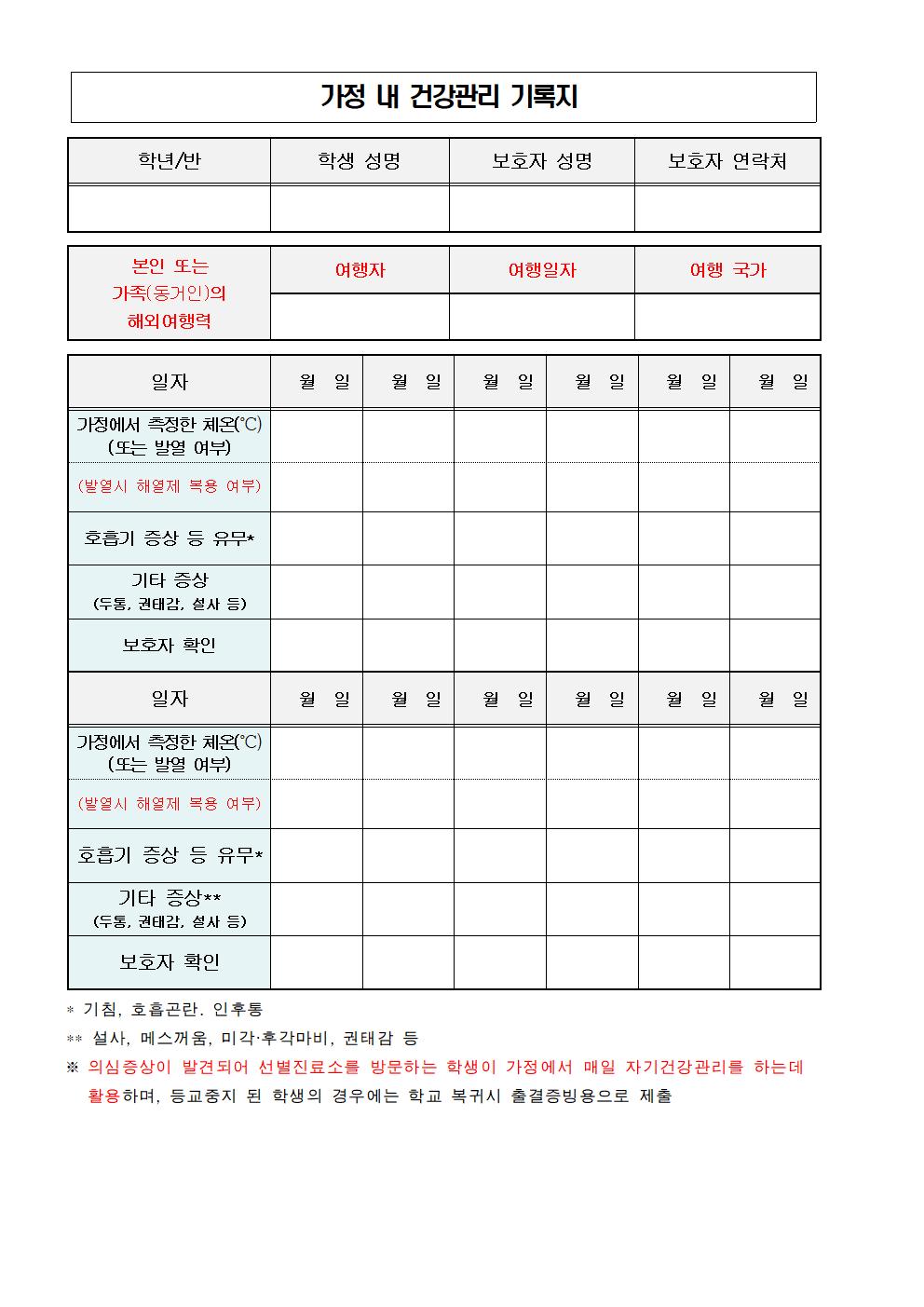 가정통신문( 자율보호 및 등교중지 안내문, 확인서)004