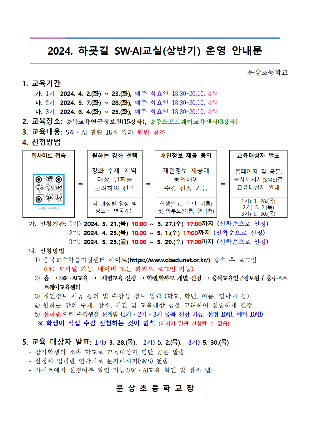 충청북도교육연구정보원 정보교육부_[붙임2] 2024. 하굣길 SW.AI교실(상반기) 운영 안내문001